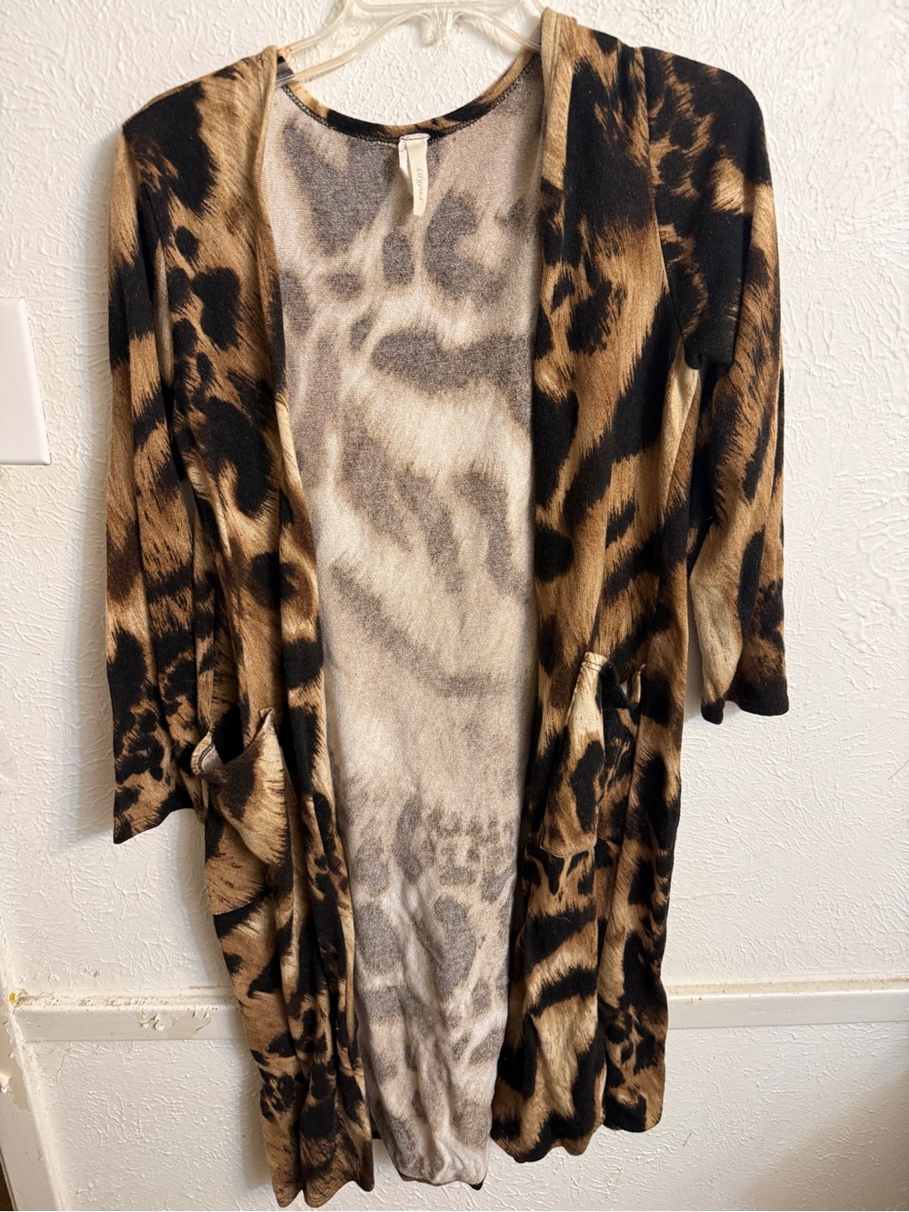 Animal Leopard Print Open Front Cardigan in Brown and Black